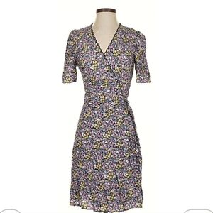 & Other Stories Lucia Print Ditsy Floral Midi Scalloped Wrap Dress Size S